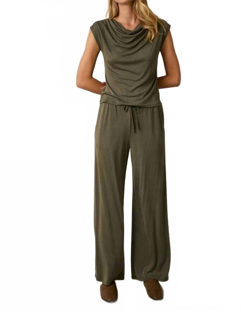NEW SUNDAY EDITION emma draw string wide leg pants in olive green